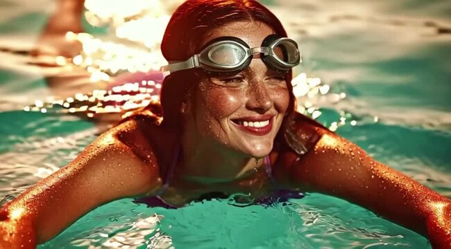 Linda Mulher Sorridente Praticando Natacao na Piscina Representando Saude Bem Estar e Estilo de Vida Ativo