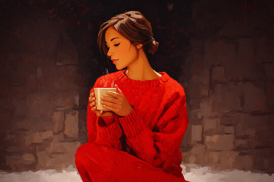 Portrait of a woman in a red sweater sittin 25