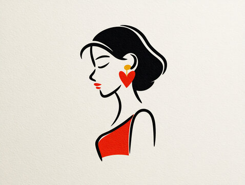 Simple one line drawn woman with heart shap 13