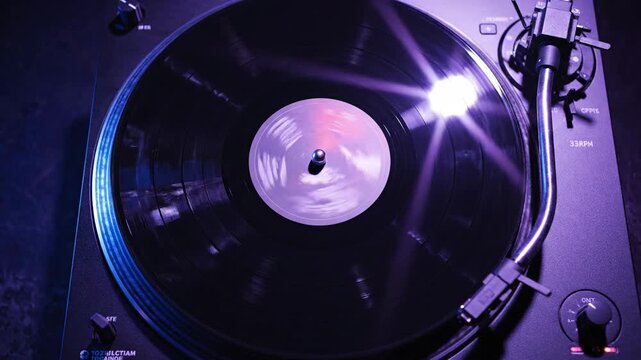 Top Down Spinning Vinyl Record with Anisotropic Light Reflection