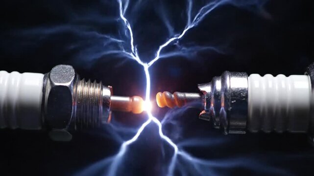 Super Slow Motion of Blue Electrical Plasma Arc on Spark Plug