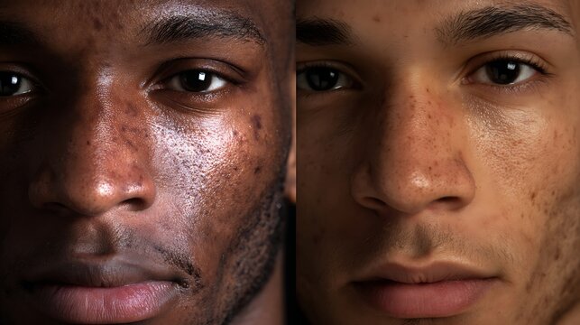 before-after overheated red men skin vs calm balanced skin,