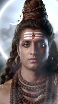 Lord Shiva Portrait with Third Eye and Crescent Moon.