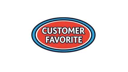 Red oval badge with blue border and white outline declaring customer favorite in bold white sans serif letters