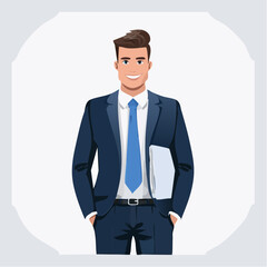 Young and Confident Male Professional in a Business Suit, Smiling with Documents, Representing Success, Leadership, and Corporate Excellence