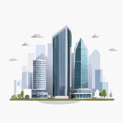 Modern Cityscape Illustration of a Skyline with Tall Buildings and Clouds