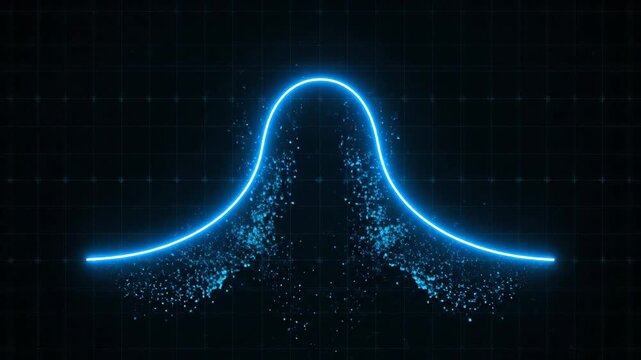 Glowing Blue Neon Line Forming Bell Curve Graph on Grid