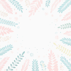 Soft pastel botanical frame with delicate leaves in pink and blue. This gentle border creates a serene empty space, ideal for invitations, greeting cards, or peaceful design projects