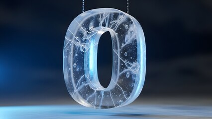Clear number zero hanging from chains closeup. Perfect for graphic designs, web banners, educational materials, and creative projects.