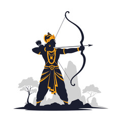 Lord Rama aiming with bow and arrow Hindu deity.