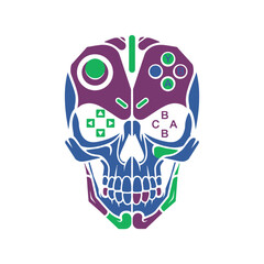 Gamer Skull with Controller Elements and Vibrant Colors.