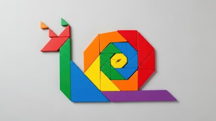 Colorful Tangram Snail Puzzle on a light gray background