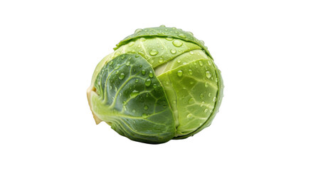 Fresh green cabbage head isolated on transparent background, healthy vegetable