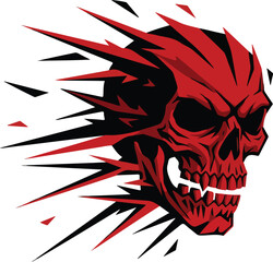 Dynamic Red Skull with Sharp Black Splintered Fragments Speed and Danger.