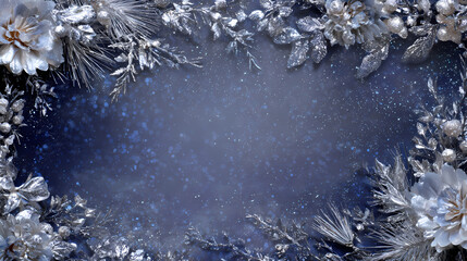 Blue Silver Floral Christmas Background Festive Holiday Sparkle