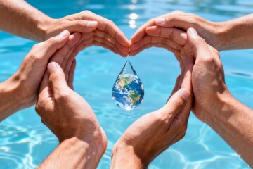World Water Day concept with human hands protecting water drop and Earth globe for environmental conservation and sustainability