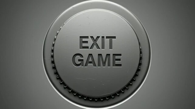 Sequential close-up shots of a gray video game exit button with different lighting effects