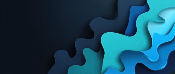 Abstract layered shapes in shades of blue with copy space for design elements