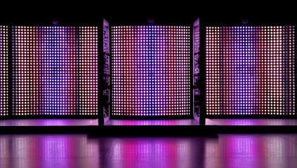 Abstract led wall display with vibrant colors and reflected lighting