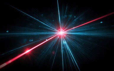 Abstract light burst with red and blue rays against black background