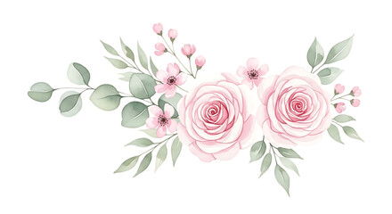 Pink Roses and Eucalyptus Leaves Floral Arrangement on Black Background 7uixwg image isolated on a transparent background