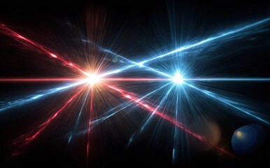 Abstract light streaks with bright lens flares on dark background