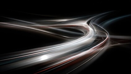 Abstract light trails dynamic lines on black background for modern designs