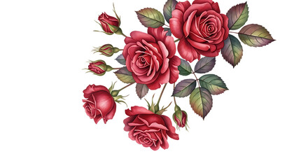 Red Roses and Buds with Green Leaves on Black Background flower floral isolated on a transparent background