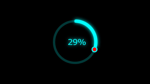 A dynamic cyan color line loading illustration, and loading to completed 1 to 29% illustration. on a black background. and creating a stunning 4k illustration.