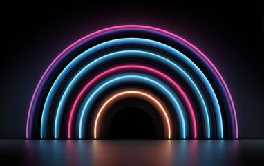 Abstract neon arc shapes on dark background for design and decoration