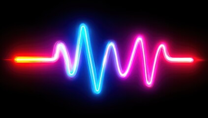 Abstract neon light waveform displayed on dark background for design