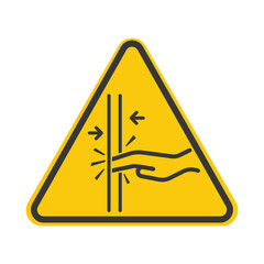 Safety sign showing hand trapped in closing sliding door, safety symbol for building gates, train, bus, and elevator.