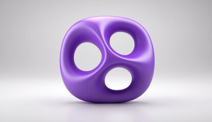 Abstract purple geometric shape with multiple circular openings isolated