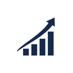 Blue Bar Graph with Upward Arrow Indicating Growth and Progress chart bar chart isolated on a transparent background
