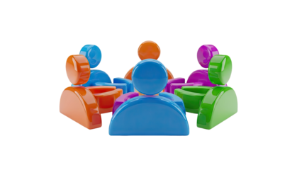 3D Abstract figures in a circle representing diversity and teamwork on transparent background