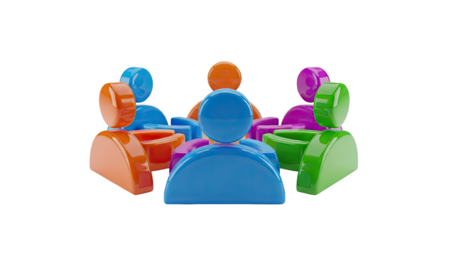 3D Abstract figures in a circle representing diversity and teamwork on transparent background - Powered by Adobe