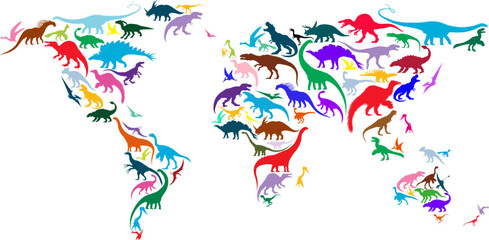 Dinosaur Map of The World - vector illustration © Save Jungle