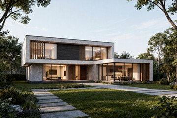 Fototapeta premium Modern Minimalist Villa in Natural Surroundings
