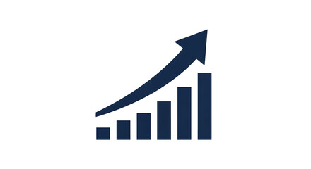 Simple Blue Bar Chart with Upward Arrow on Black Background graph data isolated on a transparent background