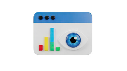 3D Icon: Eye Watching Data Bars on Browser Window on transparent background