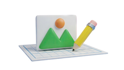 3D Icon: Image editing concept with pencil and grid on transparent background