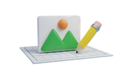 3D Icon: Image editing concept with pencil and grid on transparent background