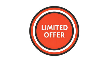 Bright red circular sticker with white and black borders announcing a limited offer sale with bold white text