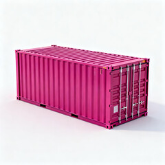 Bright pink shipping container on white background. Isolated, industrial design for logistics, freight, and supply chain concepts. Ideal for trade, export-import, and storage visualization.