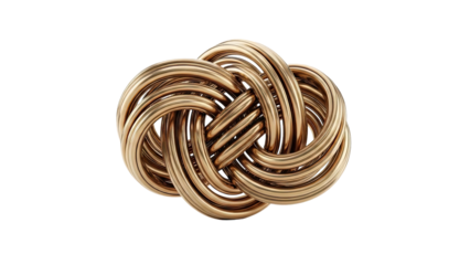 3D Abstract Golden Knot Sculpture on transparent background