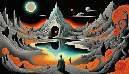 retro sci fi landscape