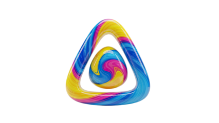 3D Abstract Triangular Shape with Swirling Colors Inside on transparent background