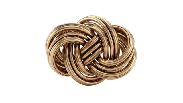 3D Abstract Golden Knot Sculpture on transparent background - Powered by Adobe