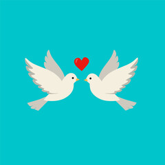 Obraz premium Love Doves in Flat Pastel Style for Wedding Romance