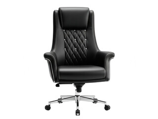 Elegant black office chair with diamond stitching on transparent background